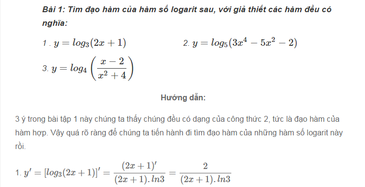 Cách tính đạo hàm của hàm số logarit-1