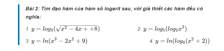 Cách tính đạo hàm của hàm số logarit-2